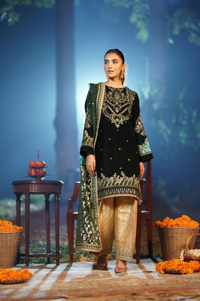 Motif Velvet Embroidered Suit