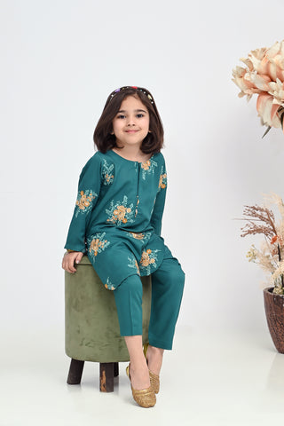 Motif Girls Viscose Embroidered Suit