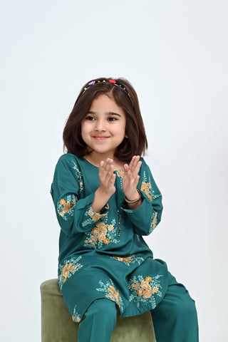 Motif Girls Viscose Embroidered Suit