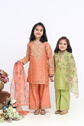 Motif Kids Cotton Net Embroidered Suit