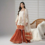 Motif Raw Silk Embroidered Suit-4016