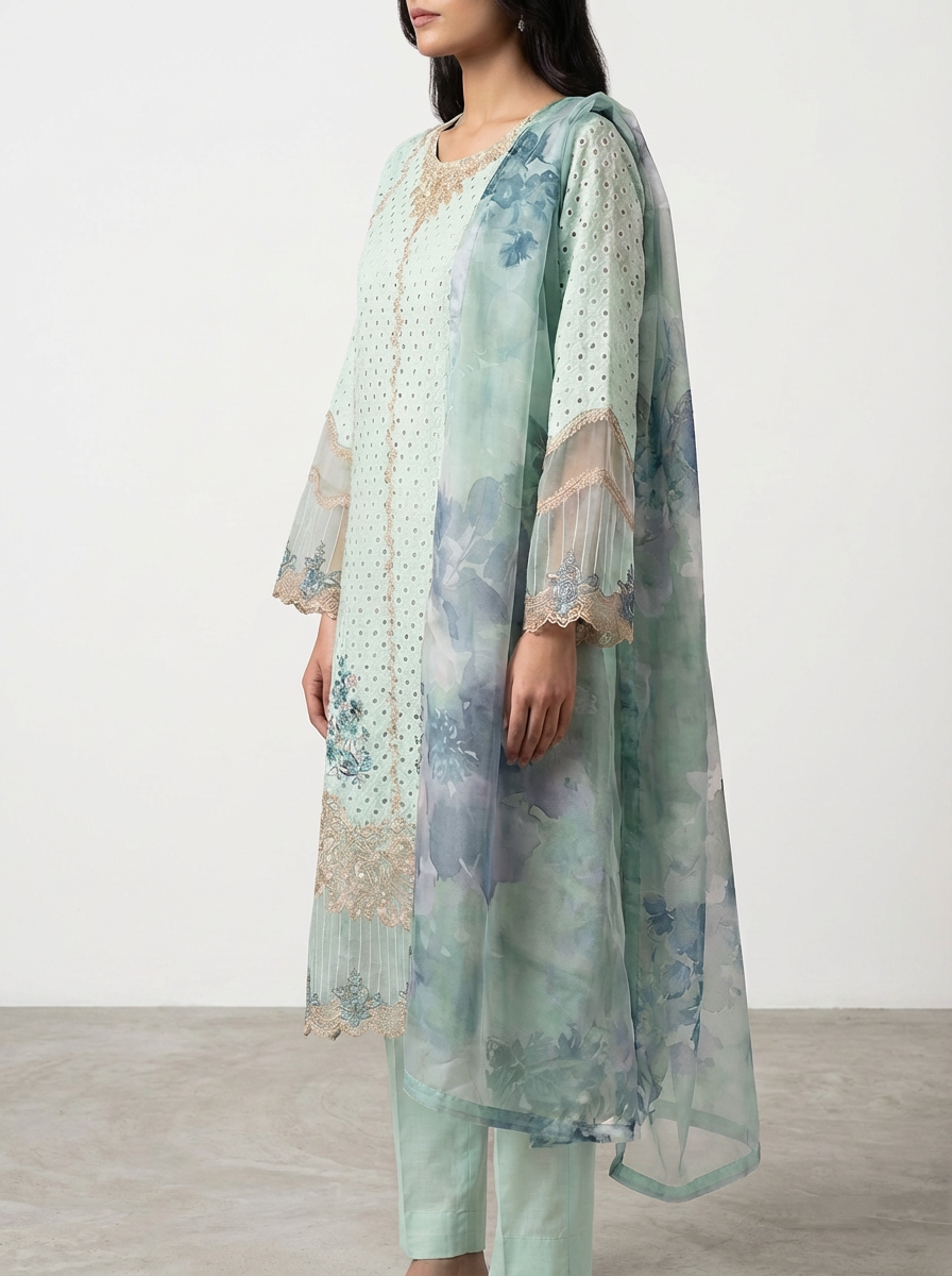 Motif Chikankari Embroidered Suit-102
