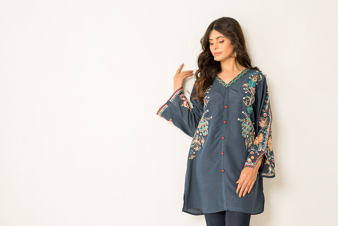Motif Cotton Silk Embroidered Top