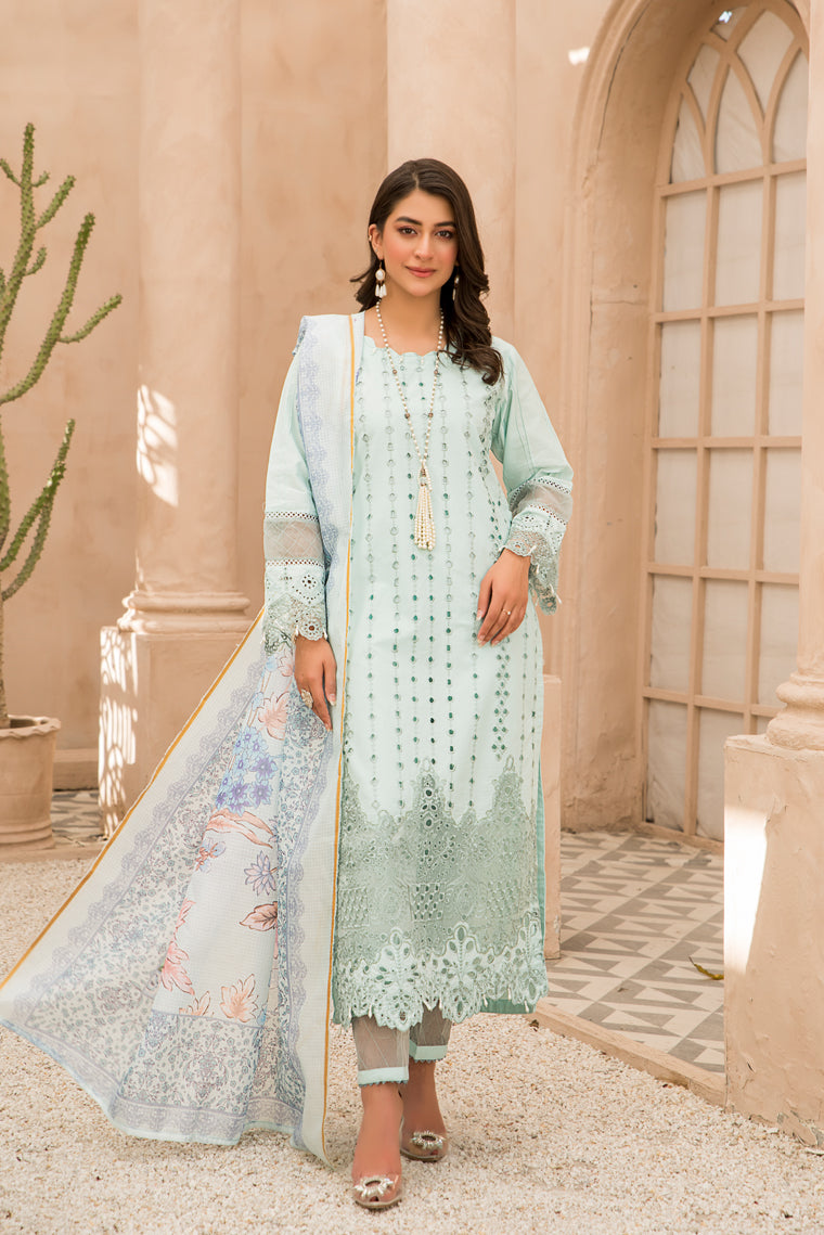 Motif Cotton Silk Embroidered Suit