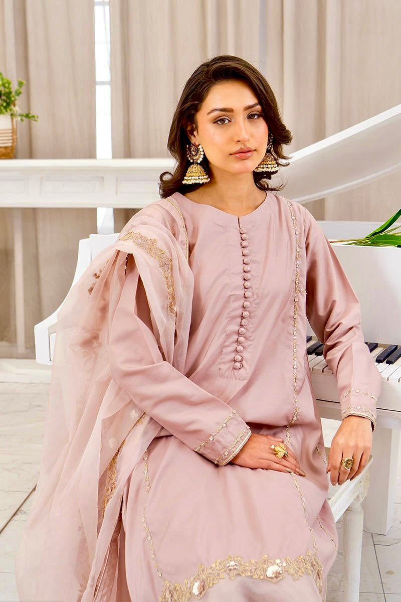 Motif Cotton Silk Embroidered Suit-012