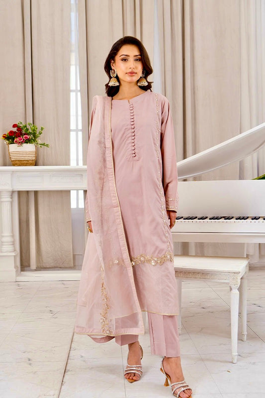 Motif Cotton Silk Embroidered Suit-012