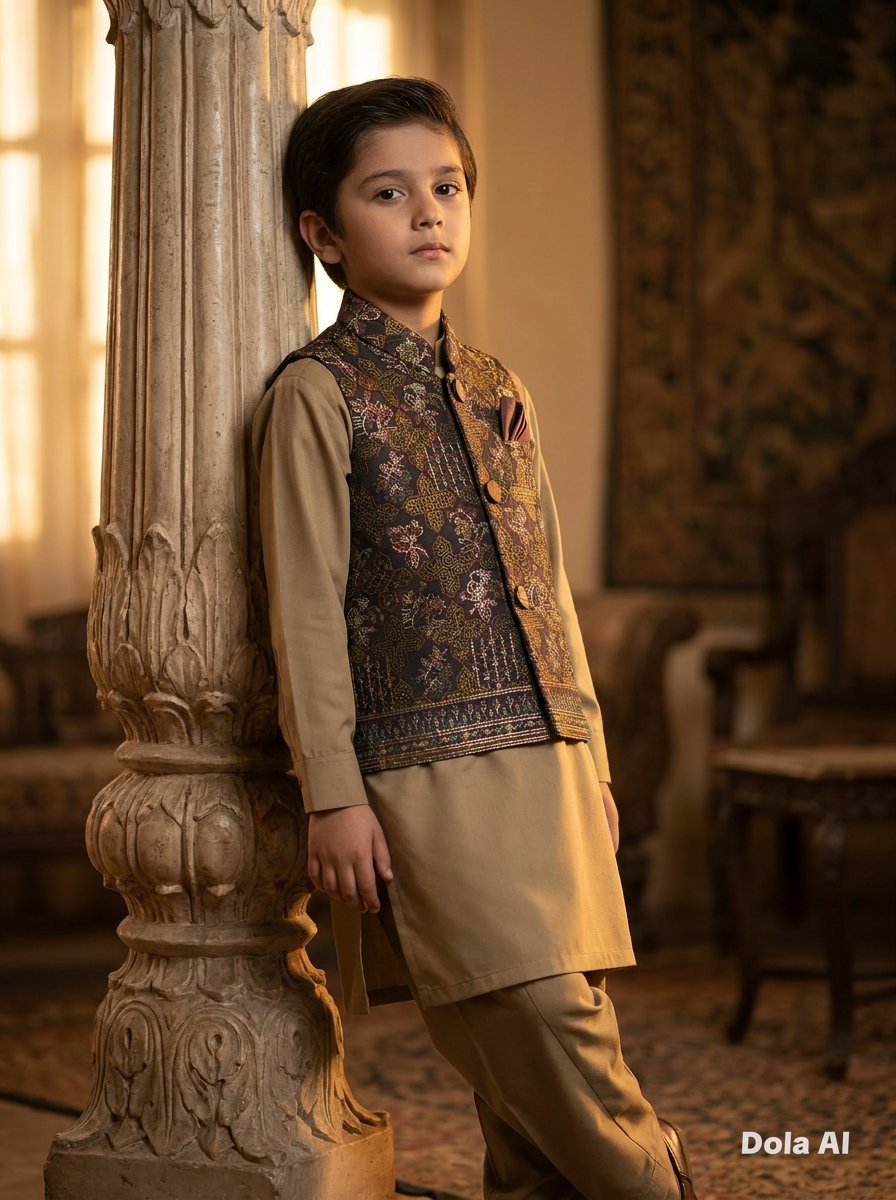 Motif Boys Waistcoat Suit-3640