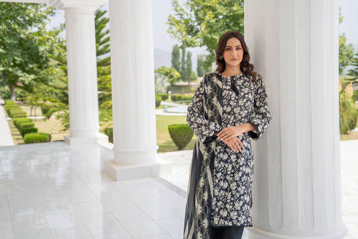 Motif Lawn Printed Suit-010
