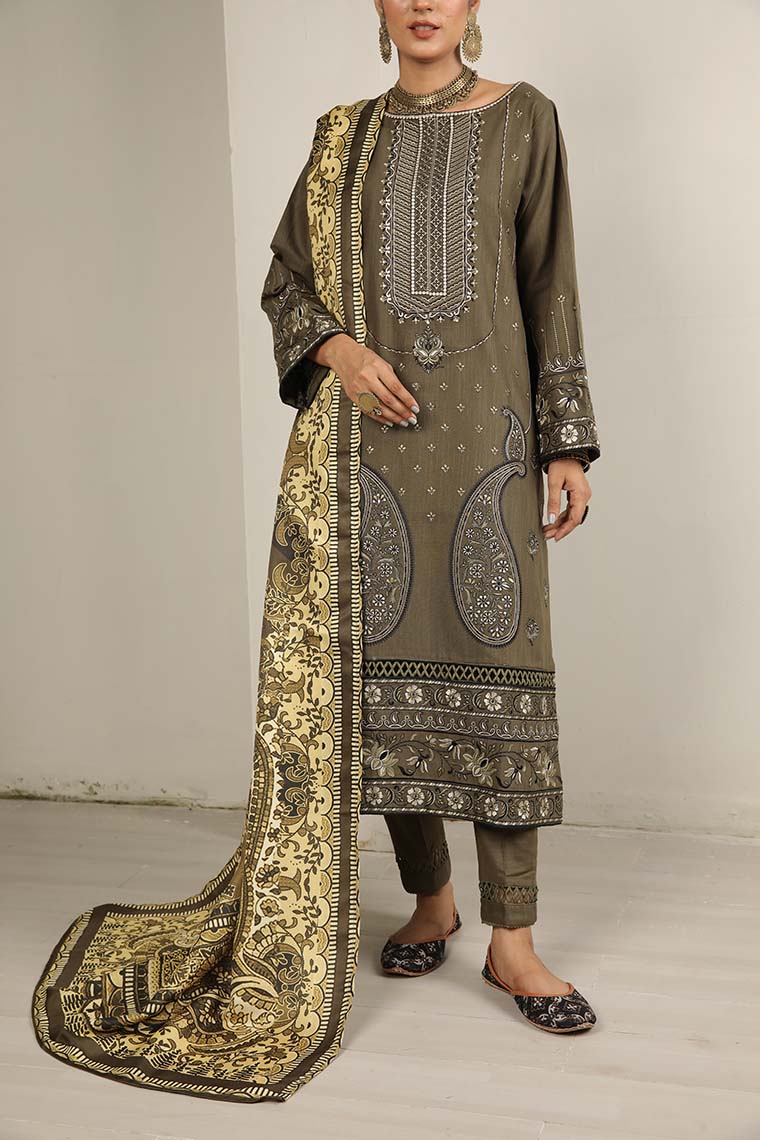 Motif Khaddar Embroidered Suit