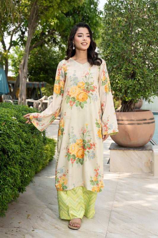 Motif Printed Raw Silk Co-Ord Set-059