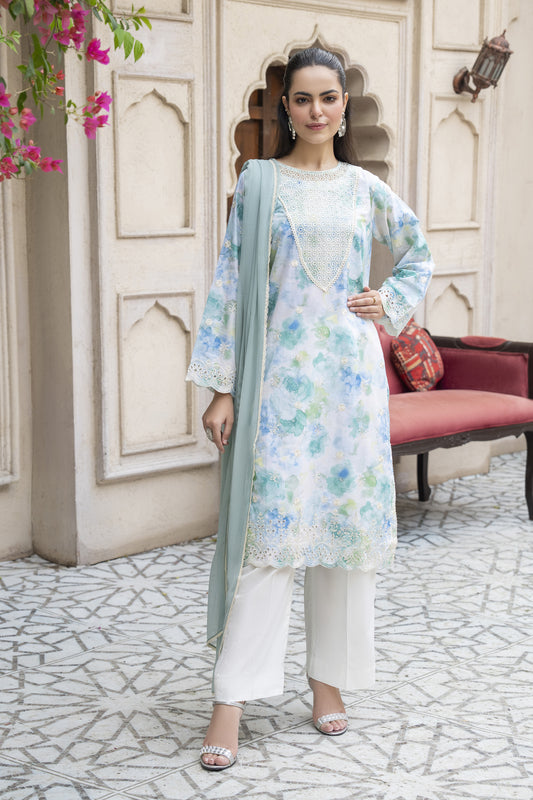 Motif Lawn Embroidered Suit-010