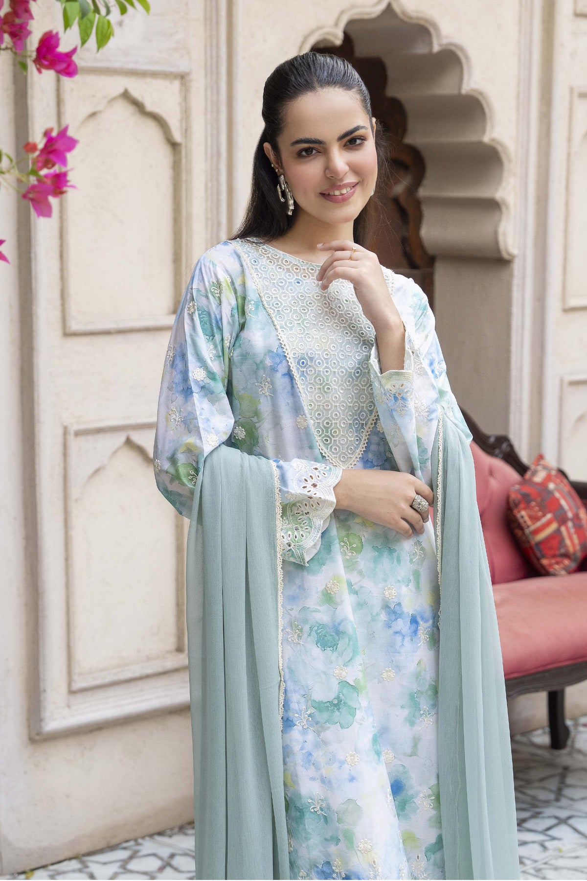 Motif Lawn Embroidered Suit-010