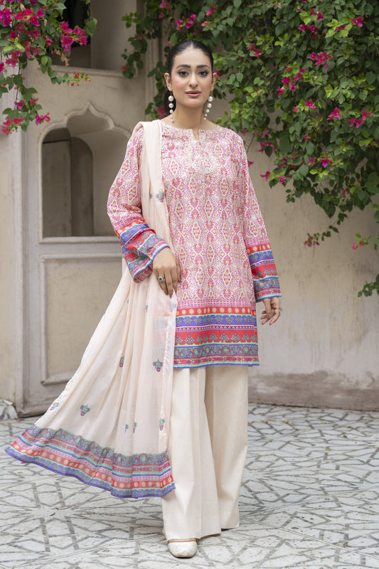 Motif Lawn Printed Suit-014