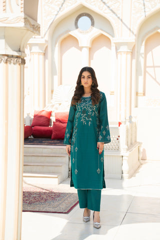 Motif Rib Lawn Embroidered Suit