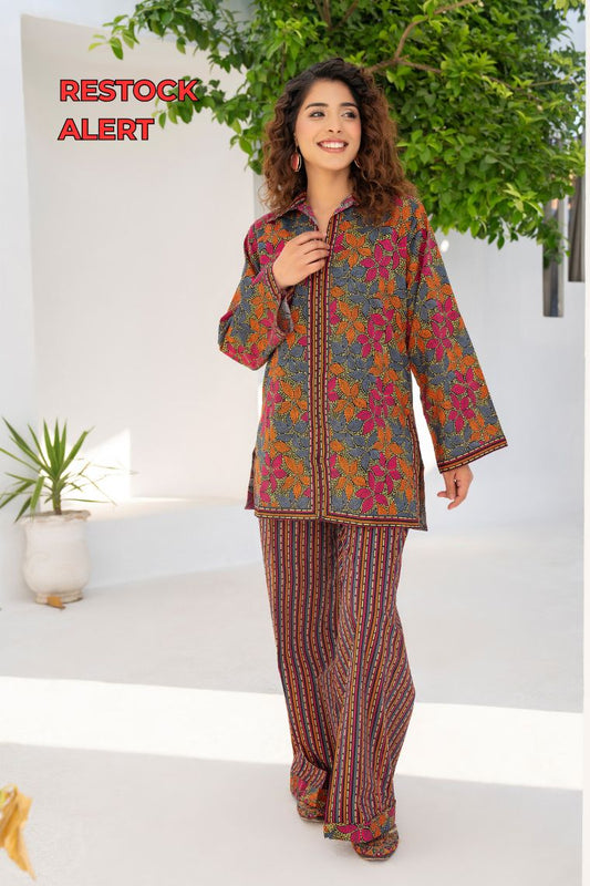 Motif Cambric Printed Co-ord Set-007