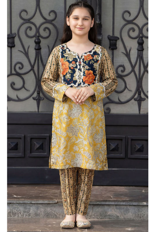 Motif Girls Cambric Printed Co-Ord Set-064