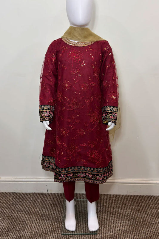 Motif Girls Chiffon Embroidered Suit-025