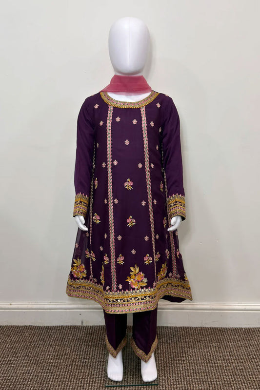 Motif Girls Chiffon Embroidered Suit-040