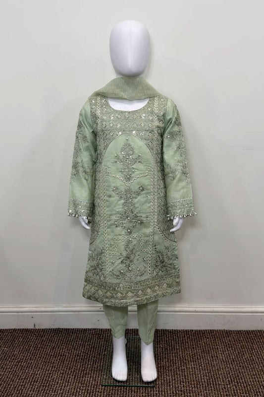 Motif Girls Cotton Embroidered Suit-681