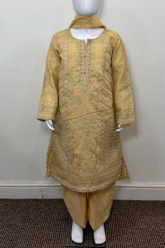Motif Girls Cotton Embroidered Suit-701