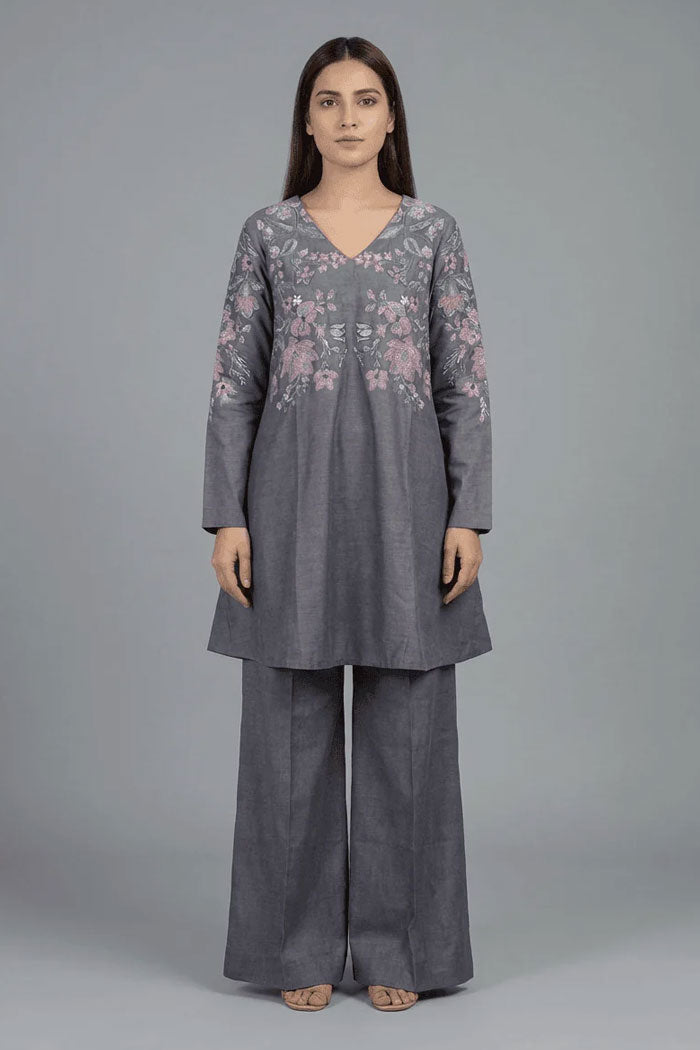 Motif Khaddar Embroidered Co-Ord Set-055