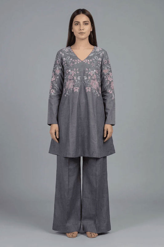 Motif Khaddar Embroidered Co-Ord Set-055