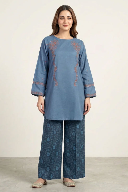 Motif Solid Embroidered Co-ord Set-017