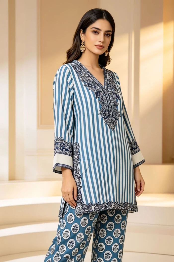 Motif Embroidered Cambric Suit-081