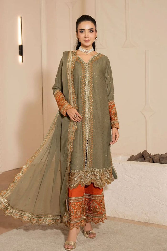 Motif Embroidered Chiffon Suit-239