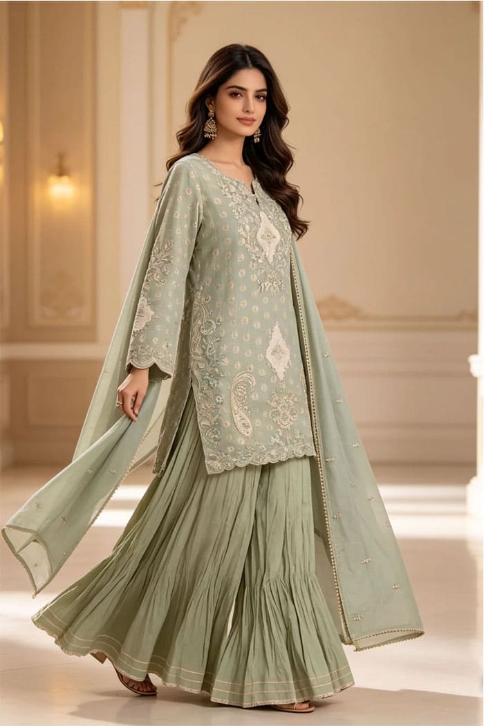 Motif Embroidered Jacquard Suit-4161
