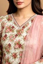 Motif Embroidered Raw Silk Suit-088