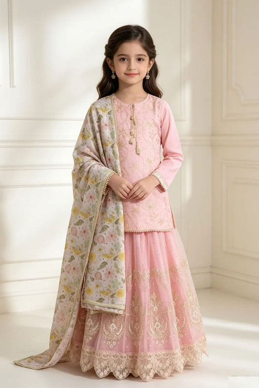 Motif Girls Embroidered suit-642