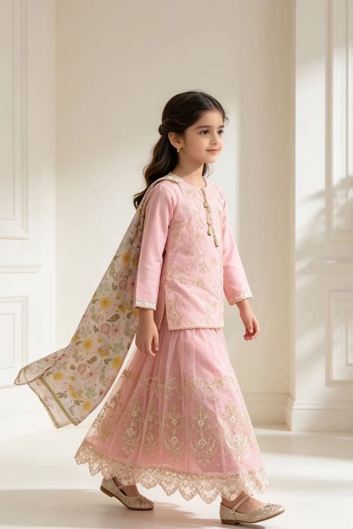 Motif Girls Embroidered suit-642