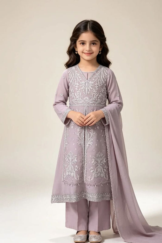 Motif Girls Embroidered suit-644