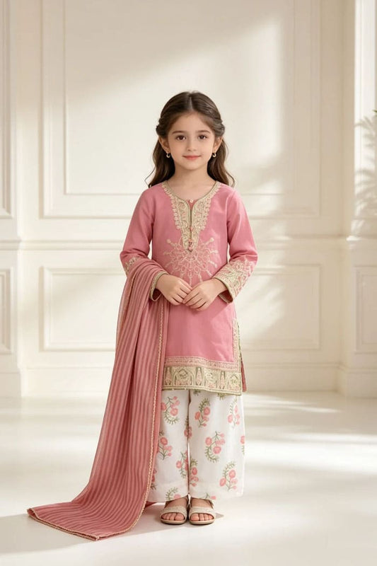 Motif Kids Embroidered Raw Silk Suit-714