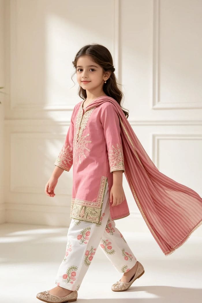 Motif Kids Embroidered Raw Silk Suit-714