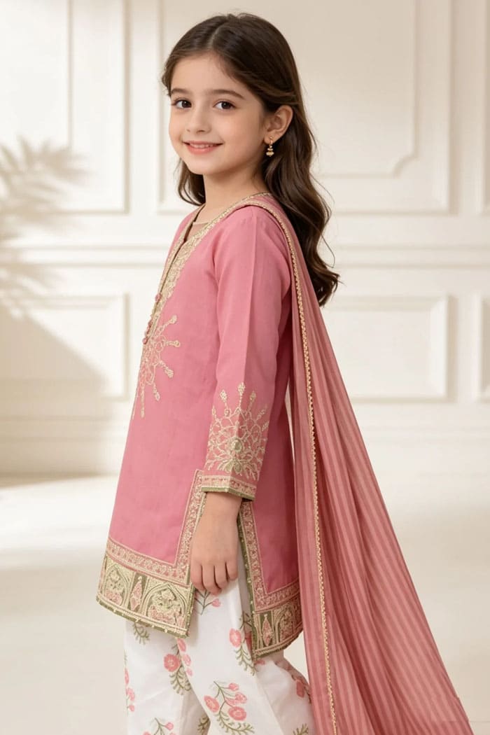 Motif Kids Embroidered Raw Silk Suit-714