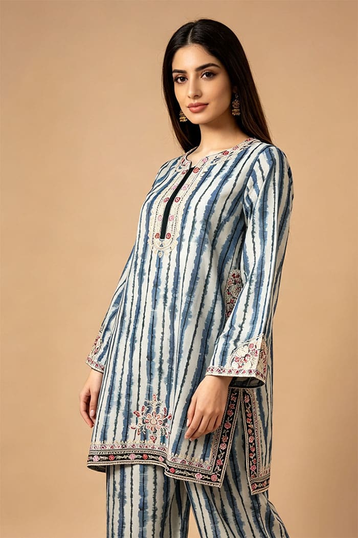 Motif Printed EMB Lawn Co-Ord Set-075