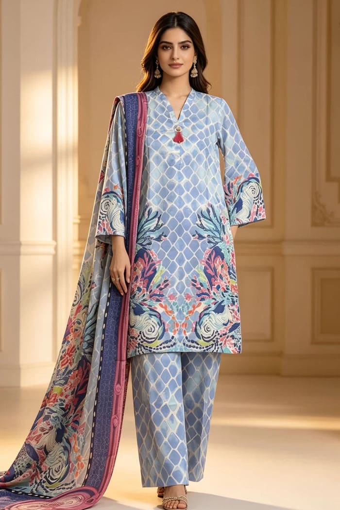 Motif Printed Lawn Suit-010