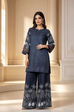Motif Printed Raw Silk Suit-057