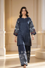 Motif Printed Raw Silk Suit-057