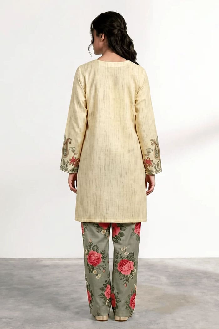 Motif Raw Silk Printed Co-ord Set-060