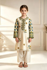 Motif Girls Printed EMB suit-066