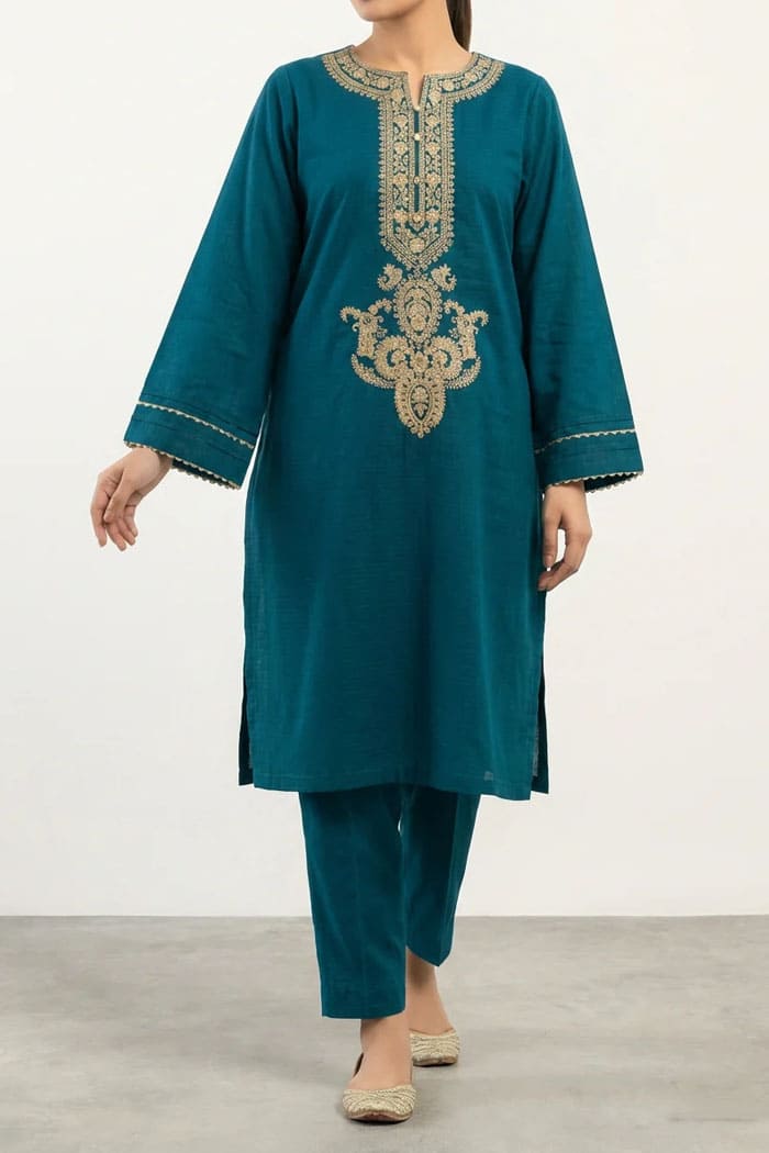 Motif Solid Embroidered Kurta-069