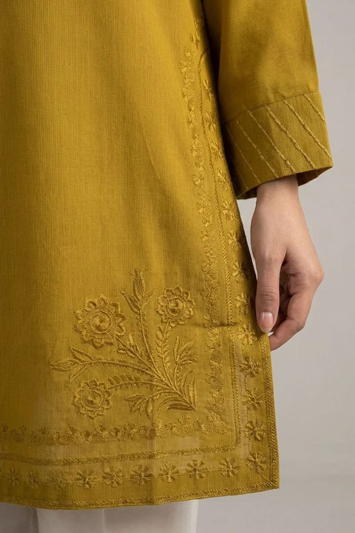 Motif Solid Embroidered Kurta-058