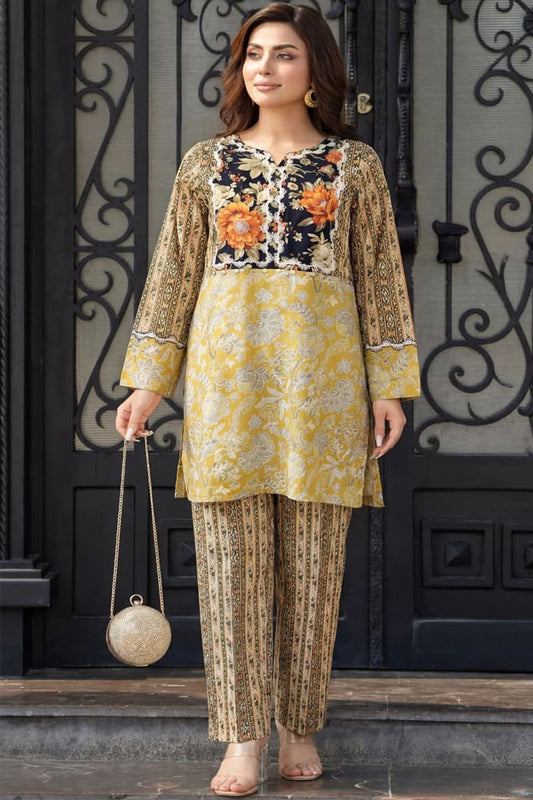 Motif Cambric Embroidered Co-Ord Set-005