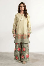 Motif Raw Silk Printed Co-ord Set-060