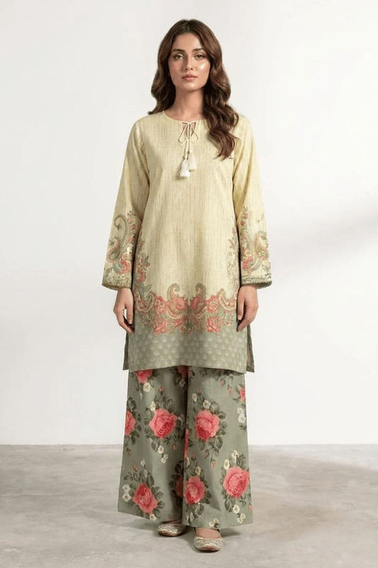 Motif Raw Silk Printed Co-ord Set-060