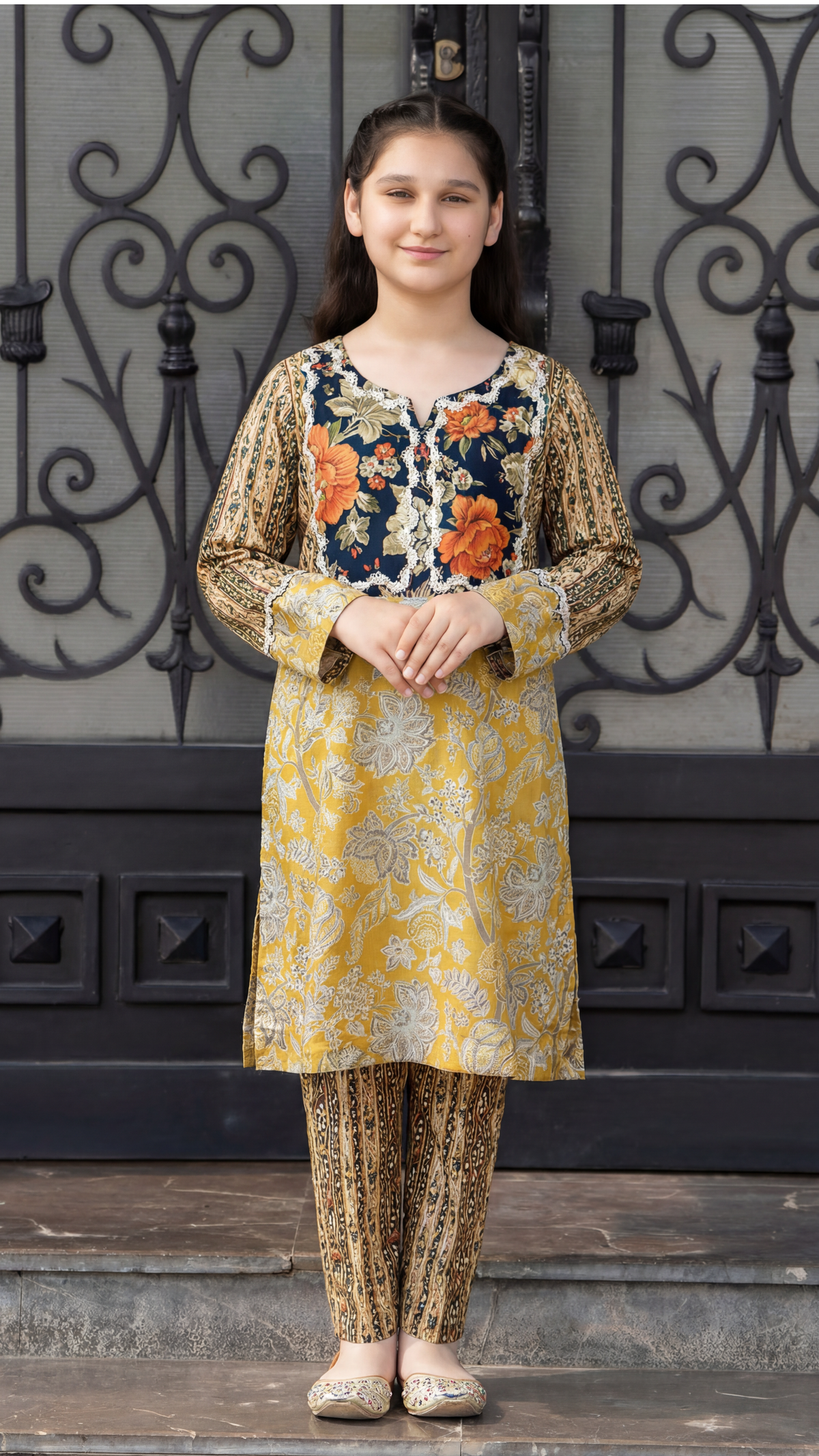 Motif Girls Cambric Printed Co-Ord Set-064