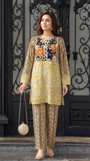 Motif Cambric Embroidered Co-Ord Set-005